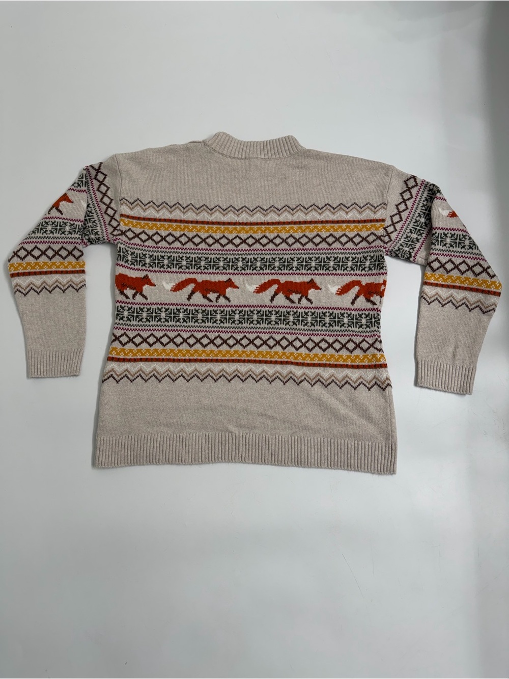 Talbots Fox Fair Isle Mock Neck Sweater Medium Button Shoulder Cottagecore Fall - Picture 5 of 10